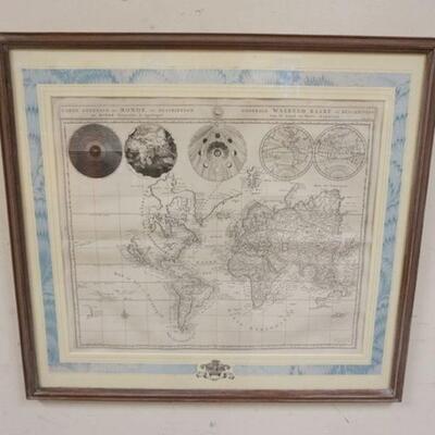 1227	FRAMED & MATTED CHEZ PIERRE MORTIER MAP, CARTE GENERALE DU MONDE AMESTERDAM, APPROXIMATELY 25 1/2 IN X 23 1/2 IN OVERALL
