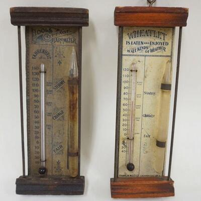 1278	POOLS COTTAGE AND WHEATLET ANTIQUE ADVERTISING THERMOMETER AND BAROMETER, APPROXIMATELY 9 IN HIGH
