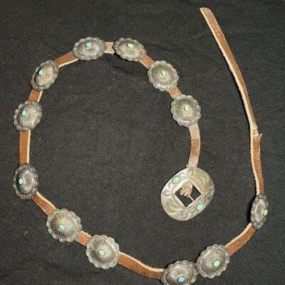 Vtg Native American Turquoise & Sterling Concho BGelt 