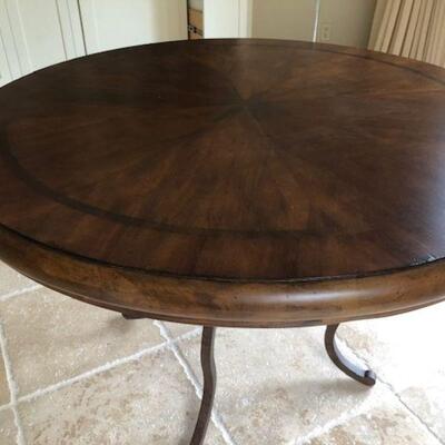 Gorgeous Inlaid wood & iron table  46" round