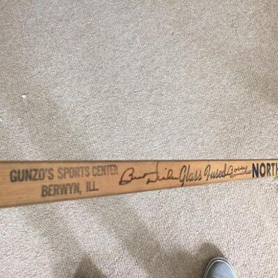 Bobby Hull and Bill White signed hockey Chicago Blackhawks stick, issued to Dennis Hull. SignedÂ April 4 1969