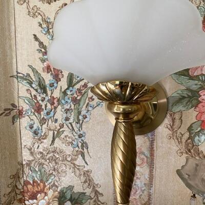 Party Lite Pair of Brass Sconce/Frosted Glass Shell