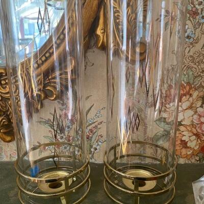 Mid Century Glass Shades with Goldtone Candle Holder