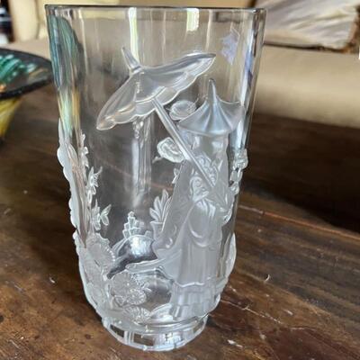 French Verlys Mandarin Pattern Glass Vase