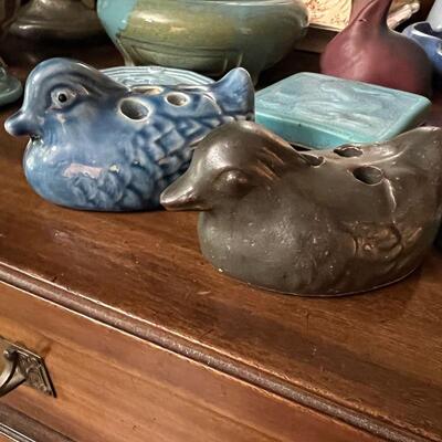 Japanese Awaji Pottery Duck Flower Frog