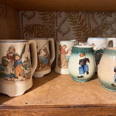 Roseville Pottery Creamware Dutch Scene Mugs