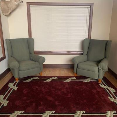 Pair of Matte Green Town & Country Upholstery Wing Back Chairs 