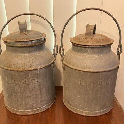 Vtg Milk Cans Used at Meadow Stables, Doswell, VA