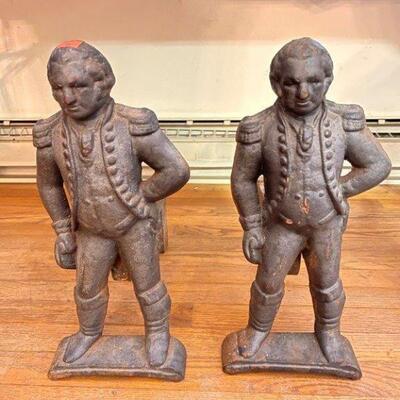19th c Cast Iron Washington Andirons
