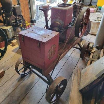 #2318 â€¢ Vintage Hit And Miss Motor Has Compression, Moves Freely, Is On A Wheeled Cart