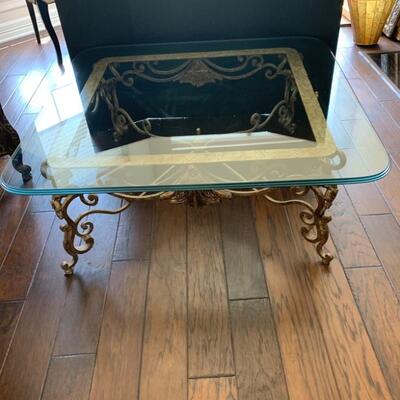 PRE SELLING THIS ITEM.                                Gold and Iron Square Coffee Table 16â€ H x 42