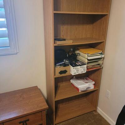 bookcase and small cabinet