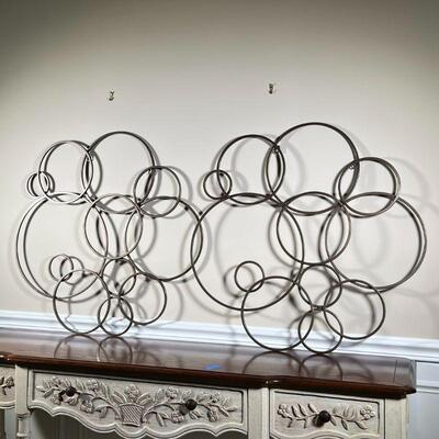 PAIR CONTEMPORARY WALL DECOR | Decorative accents designed as overlapping metal circles; each h. 30 x 30 in.
