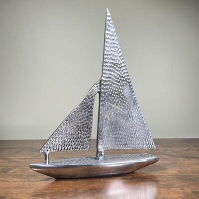 DECORATIVE SAILBOAT | Hammered metal decorative sailboat; h. 15 in.