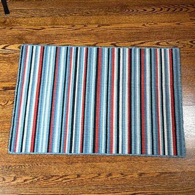STRIPED FLOOR MAT | Small woven rug with colorful stripes; 36 x 24 in.