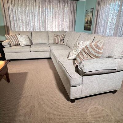 BASSETT SECTIONAL SOFA | Two piece L-shaped sectional couch by Bassett Furniture, with a two seat section and a three seat section,...