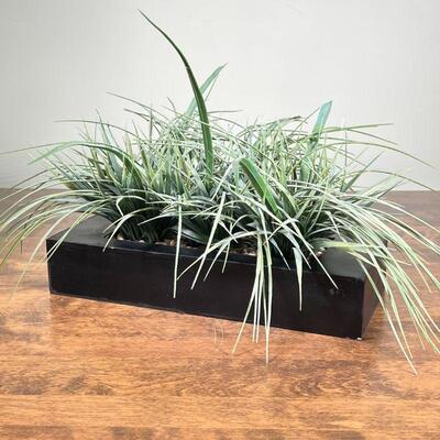 FAUX PLANT & PLANTER | Faux potted plant in a black rectangular basin; l. 14 x 6 in.