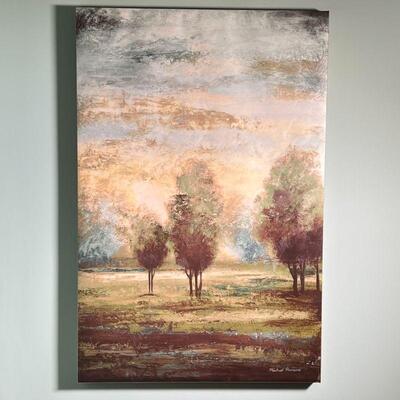 LANDSCAPE GICLEE | Canvas art print of a painting by Michael Marcon showing trees in a landscape, signed in the print lower right,...