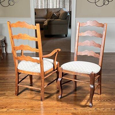 (6pc) ETHAN ALLEN DINING CHAIRS | Including two armchairs and four side chairs, solid wood ladder back chairs with cushioned seats...