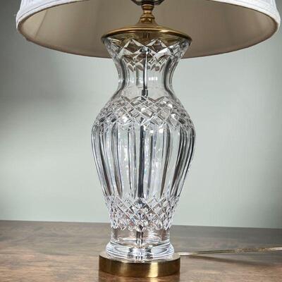 WATERFORD TABLE LAMP | Waterford cut crystal vasiform lamp with original Waterford shade, elegant! h. 26 in.