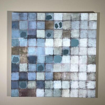 CONTEMPORARY GICLEE | Canvas art print with blue pattern squares, unframed; 35 x 35 in.