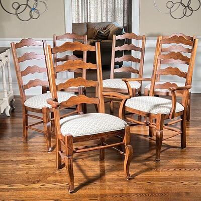 (6pc) ETHAN ALLEN DINING CHAIRS | Including two armchairs and four side chairs, solid wood ladder back chairs with cushioned seats...