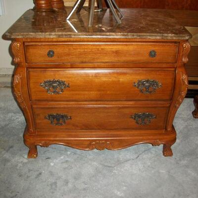 **BIN**  Marble top 3 Drawer Nightstand #1