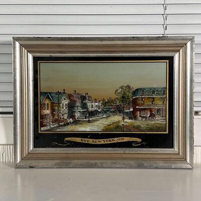 RYE NY REVERSE PAINTING | Purchase Street, Rye, New York, 1890, reverse painted on glass, in a silvered frame; sight 7-1/2 x 11-1/2 in.,...