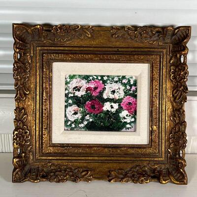 FLORAL STILL LIFE PAINTING | Small floral still life painting with heavy impasto, in a cover frame; sight 3-1/2 x 4-1/2 in., overall...