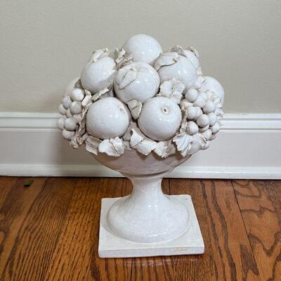 ITALIAN CENTERPIECE | Glazed ceramic pedestal fruit bowl, signed on the base; overall h. 12 x w. 10 in.