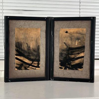 AVANT-GARDE BRUSH PAINTING | Double-sided two-paneled frame, ink on paper; each frame panel overall 14-1/2 x 10 in.