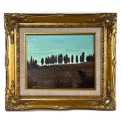 LANDSCAPE PAINTING | Oil on canvas, landscape painting with trees, apparently unsigned, in a gilt frame; sight 7-1/4 x 9-1/2 in., overall...