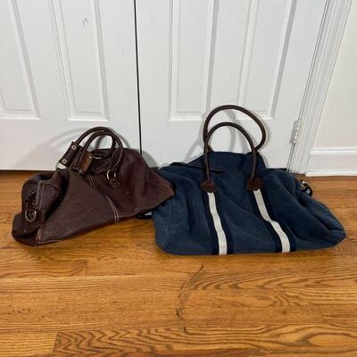 (2pc) RALPH LAUREN & OTHER BAGS | Including a Ralph Lauren Rugby canvas bag (w. 24 in.) and a brown leather Roots duffle bag