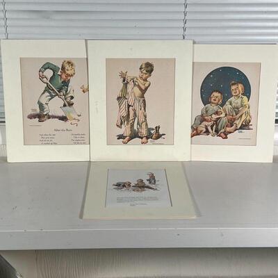 (4pc) FRANCES TIPTON HUNTER | Children's art, scenes by Frances Tipton Hunter, three inscribed 