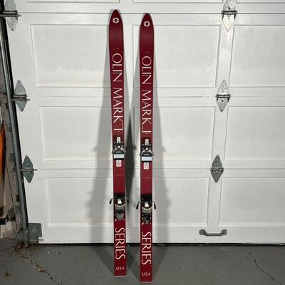 OLIN MARK I SKIS | Red Olin Mark I K Series downhill skis with Salomon ski bindings (l. 59 in.)