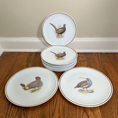 (16pc) GAME BIRDS PLATES | Centura by Corning, including (14pc) 10-inch plates and (2pc) 12-inch platters, all with different birds and...