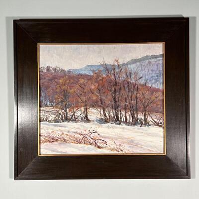 WINTRY LANDSCAPE PAINTING | Oil on panel plein air winter landscape by Hetty Easter, apparently unsigned; sight 19 x 21-1/2 in., overall...