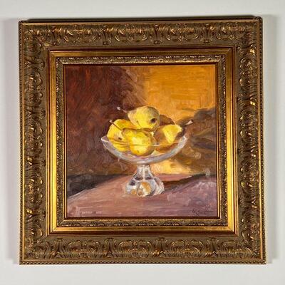 STILL LIFE WITH FRUIT | Oil on panel painting by Hetty Easter, in a gilt carved frame, signed lower right; sight 11 x 11 in., overall...