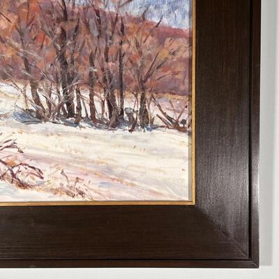 WINTRY LANDSCAPE PAINTING | Oil on panel plein air winter landscape by Hetty Easter, apparently unsigned; sight 19 x 21-1/2 in., overall...