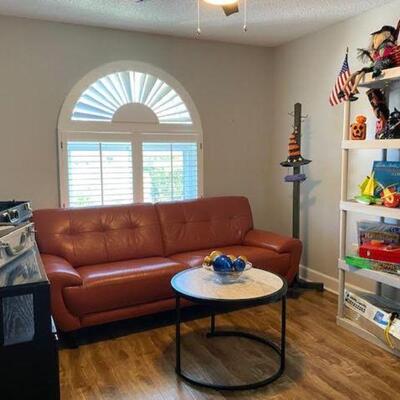 Poppy Colored Leather Sofa