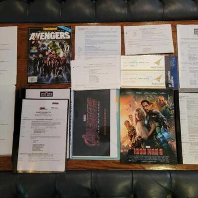 #1108 â€¢ Various Pieces of Marvel Movie Memorabilia.  Includes iteneraries for movie releases, press tours, boarding passes and more for...