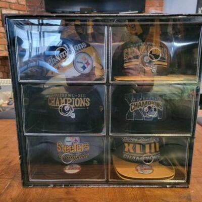 #1080 â€¢ (6) Steelers Hats in Display Case