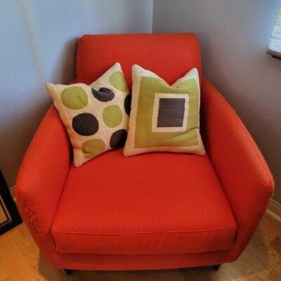 #1612 â€¢ Red Lounge Chair With Pillows. Red Lounge Chair With Pillows.