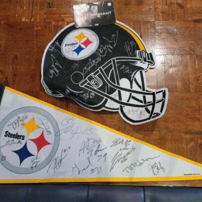 1060 â€¢ (2) Signed Pittsburgh Steelers Pennants Player signatures unknown