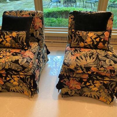 Vintage Botanical Baker Furniture Slipper Chairs( pair)