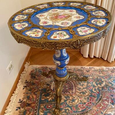 Vintage French Painted Gilt Decorated Severs Side Table, Limoges France 