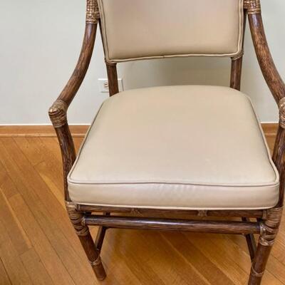 Rattan Leather Seat Arm Chair, McGuire San Francisco