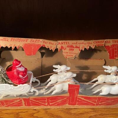 Vintage Pladtic Santa and Reindeer

