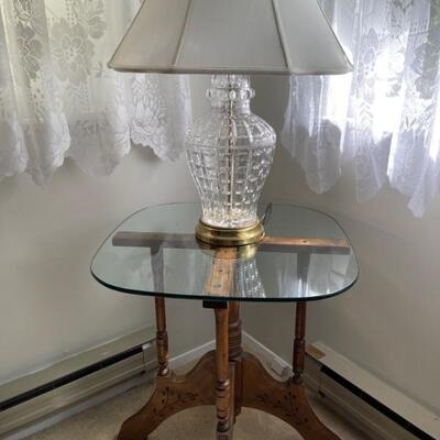 Glass top table, Crystal lamp