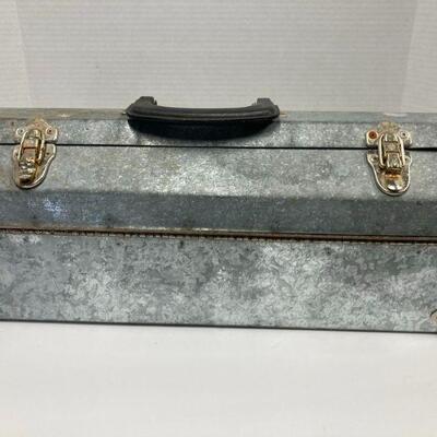 504. Vintage Galvanized Mechanics box with tray and protective corners
